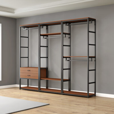 Tủ quần áo không cửa ngăn giá cloakroom kim loại sắt rèn mở móc treo sàn phòng ngủ móc treo đơn giản