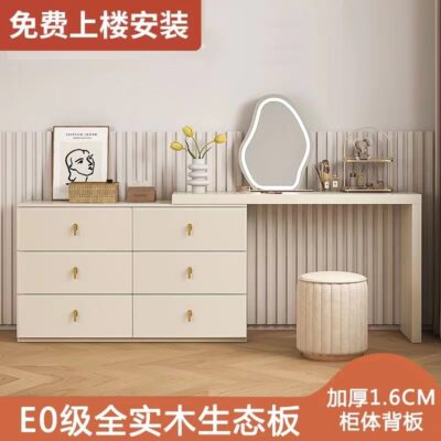 Bàn trang điểm gỗ chắc chắn tích hợp có thể thu vào căn hộ nhỏ ánh sáng phong cách sang trọng phòng ngủ bàn trang điểm ngăn kéo tủ bảo quản bằng gỗ