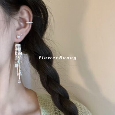 Bông tai ngọc trai đính đá tua rua Nữ tính khí thanh lịch Bông tai sang trọng Dòng Nhật Bản và Hàn Quốc