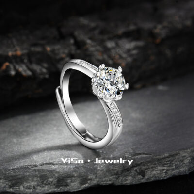 Đẹp xuyên biên giới sang trọng thời trang Moissanite kim cương một carat zircon nhẫn kim cương cao cấp cảm giác mở sáu móng nhẫn phụ nữ bán buôn