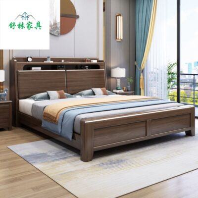 Quả óc chó Trung Quốc hiện đại đơn giản giường đôi nhẹ nhàng sang trọng 1.8 giường lớn 1.5m phòng ngủ chính lưu trữ hộp cao giường gỗ nguyên khối