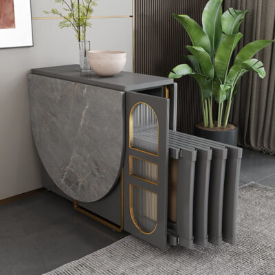 Bàn ăn gấp gia đình căn hộ nhỏ Bắc Âu hoa văn đá cẩm thạch lưu trữ đa năng tấm đá có thể tháo rời bàn ăn có thể thu vào