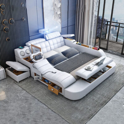 Tất Nam Da Cưới Giường Hiện Đại Tối Giản Phòng Ngủ Chính Đa Năng Bắc Âu Thông Minh Âm Thanh Tất Nam Massage Giường Đôi