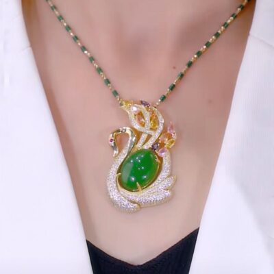 Mặt Dây Chuyền Mới Jasper Thiên Nga Opal Full Kim Cương Cổ Thời Trang Nữ Xương Đòn Dây Chuyền Quần Áo Đa Năng Mặt Dây Chuyền