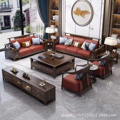 Mới phong cách Trung Quốc gỗ mun gỗ chắc chắn sofa gỗ kết hợp hiện đại kích thước tối giản căn hộ Đẹp sang trọng vải phòng khách bằng gỗ bộ