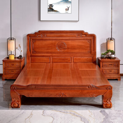 Giường gỗ gụ chạm khắc cổ điển nhà Minh và nhà Thanh Giường gỗ cẩm lai cổ điển kiểu Trung Quốc Giường đôi 1,8 mét Giường đơn 1,5 mét