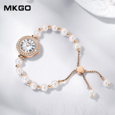 Đồng hồ nữ ngọc trai nước ngọt MKGO Mogao đĩa xà cừ hốc thời trang ánh sáng sang trọng hoa văn La Mã đồng hồ đeo tay nữ nạm kim cương