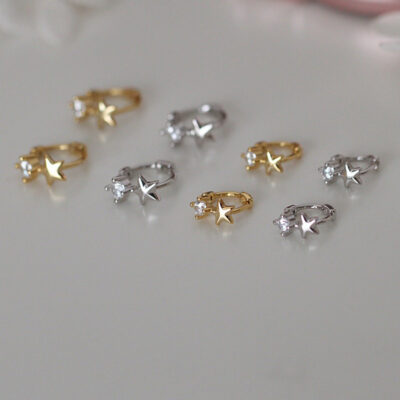 Bông tai ngôi sao nữ mini đơn giản đính đá zircon bông tai ngôi sao năm cánh ánh sáng sang trọng thiết kế ngách đá tai xương bông tai stud