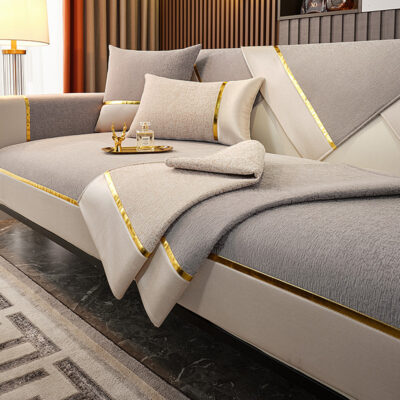 Chenille sofa đệm bốn mùa đa năng đệm ánh sáng sang trọng hiện đại cao cấp chống trượt sofa da bọc tựa lưng khăn bọc vải