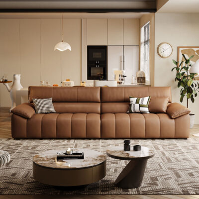 Phong cách Ý ghế sofa sang trọng nhẹ nhàng phòng khách lớp trên cùng màu kem phong cách hiện đại đơn giản hàng thẳng căn hộ lớn nhỏ ba người