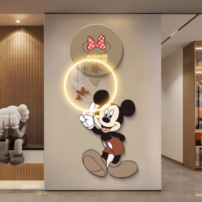Phim hoạt hình hoạt hình Mickey hiên nhà bức tranh trang trí ánh sáng hiện đại sang trọng cảm giác cao cấp phòng khách treo tranh đèn led bầu không khí bức tranh phòng ngủ