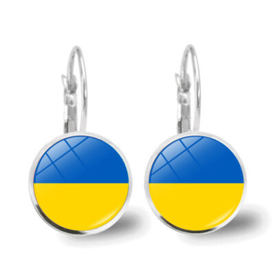 Quốc kỳ Ukraine thời gian bông tai đá quý nữ xuyên biên giới Âu Mỹ bạc thời trang Pháp bông tai thủy tinh tròn