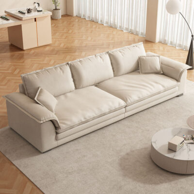 Phong cách kem Ý tối giản nhẹ nhàng ghế sofa sang trọng vải mờ hàng thẳng tối giản hiện đại xuống ghế sofa lưới màu đỏ