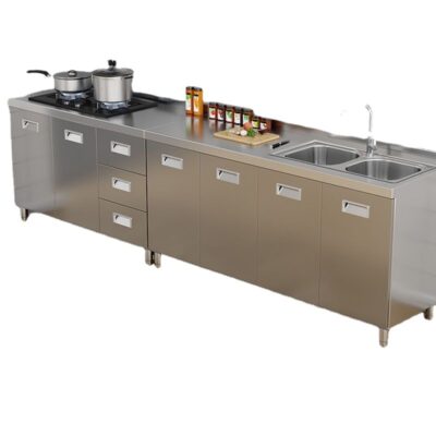 Tủ bếp gia đình inox 304 tổng thể tủ bếp đơn giản bếp tích hợp tủ kho nông thôn nhà