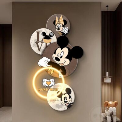 Tranh trang trí hiên nhà tối giản hiện đại Mickey led đèn dạ quang tranh cao cấp phòng khách hành lang lối đi treo tranh