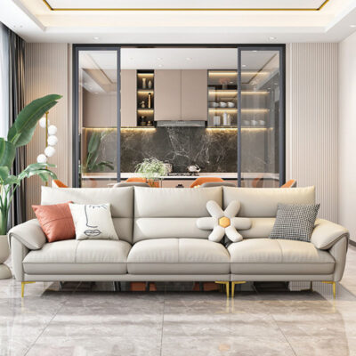 Ánh sáng sang trọng tối giản xuống ghế sofa Bắc Âu đơn giản hiện đại phòng khách được trang bị đầy đủ ghế sofa cao su thẳng hàng lớp đầu da bò