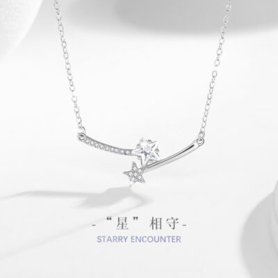 Mưa sao băng bạc 925 vòng cổ nữ thiết kế thích hợp ánh sáng sang trọng zircon chuỗi xương đòn Ngày Lễ Tình Nhân ins mặt dây chuyền ngôi sao