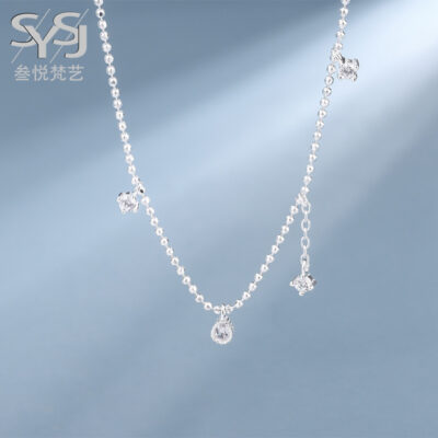 Sanyue Thế Giới Trang Sức S925 Sterling Bạc Vòng Cổ Tua Rua Zircon Mặt Dây Chuyền Hình Giọt Nước Thời Trang Tính Khí Xương Đòn Dây Chuyền Nữ Tính Xu Hướng