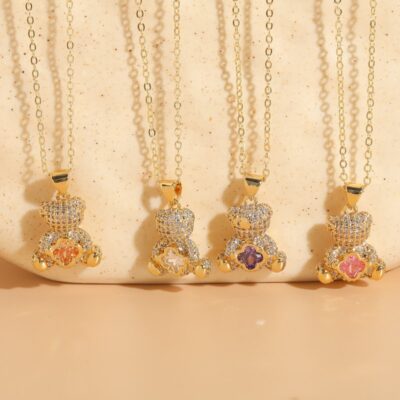 Xuyên biên giới dành riêng cho mặt dây chuyền thời trang gấu zircon gấu love ins phong cách thời trang mạ đồng vòng cổ vàng thật 14K bán buôn