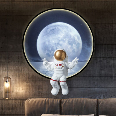 Tranh trang trí phòng trẻ em cậu bé vật lý cao cấp phi hành gia hiên nhà tranh trái đất mặt trăng đầu giường phòng ngủ tranh có đèn