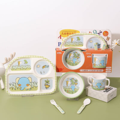 Bộ đồ ăn Melamine trẻ em Bộ đồ ăn ngăn bé tấm nhà phim hoạt hình trẻ em bát ăn mẫu giáo thực phẩm bổ sung bát
