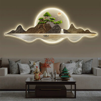 Bức tranh trang trí phòng khách hiện đại bức tranh phong cảnh nền sofa bức tranh treo tường bức tranh tường phong cách Trung Quốc mới bức tranh đèn led cảm giác cao cấp