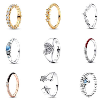 Nhẫn đồng trắng Panjiadora Giáng sinh nhẫn bông tuyết mới ngôi sao năm cánh kim cương vuông phong cách khí chất thời trang