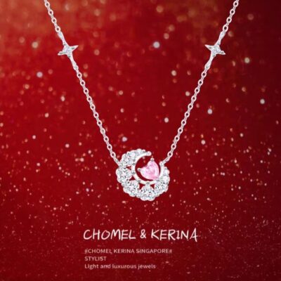 Xinqixiu Đồ trang sức bằng đồng niken [Trái tim giả tưởng Mặt trăng] Vòng cổ Nữ diễn viên Mặt trăng Xương đòn Chuỗi Nhà máy bán buôn mặt dây chuyền đa năng ngọt ngào