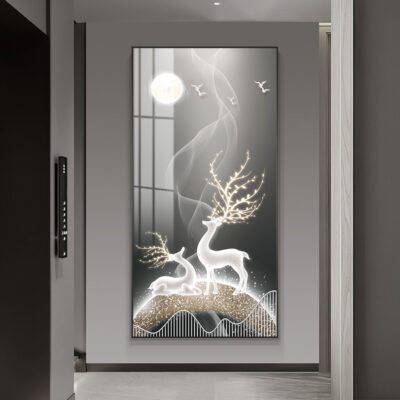 Hiện đại tối giản ánh sáng sang trọng hiên nhà tranh trang trí hươu trong khí quyển hành lang lối đi treo bức tranh tường nền phòng khách màu xám đen trắng