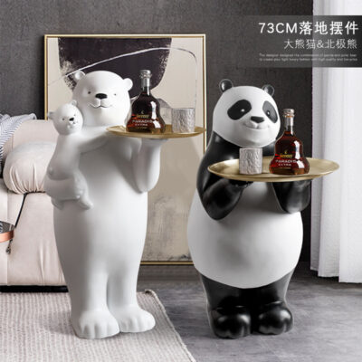 Mâm gấu trúc khổng lồ phòng khách lớn trang trí cao từ trần đến sàn cạnh tủ tivi trang trí nhà tân gia quà chuyển nhà mới