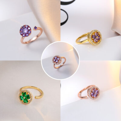 Nhẫn nữ khảm xoay zircon tính khí lạnh lùng Hàn Baimatch viên kim cương tròn hình học nhẫn trang sức bán buôn