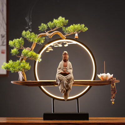 Hệ thống chiếu sáng kiểu Trung Quốc mới chào đón khách với hương thơm chảy ngược của cây thông Trang trí tượng Phật Quan Âm Bồ Tát trong nhà lò hương liệu lớn trong nhà sáng tạo