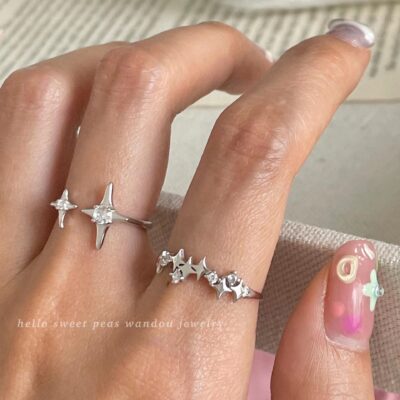 Ngôi sao kết hợp nhẫn ins thiết kế hốc gió lạnh có thể điều chỉnh ngón trỏ Nhẫn hàn quốc mang ngôi sao zircon nhẫn nữ