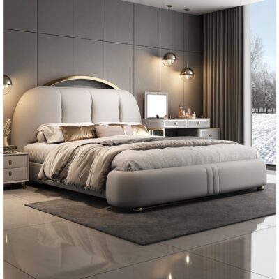 Giường da mới 2023 phong cách Ý tối giản giường đôi ins1.8m phòng ngủ chính lưu trữ cao cấp giường mềm giường hôn nhân