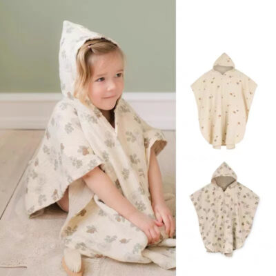Đan Mạch Phong Cách Trẻ Em Khăn Tắm Cotton Áo Có Mũ Trùm Chăn Tắm Cho Bé Có Mũ Thấm Hút Ngoại Thương Bán Buôn