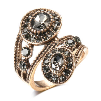 AliExpress Châu Âu và Mỹ Phong Cách Thổ Nhĩ Kỳ Nhẫn Thời Trang Cao Cấp Cổ Vàng Giọt Nước Màu Xám Đá Quý Retro Vòng Bán Buôn