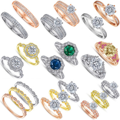 Châu Âu và Châu Mỹ Nữ Hàng Kim Cương Đầy Sao Bạc 925 Đá Quý Nhẫn Không Phai Màu Nhẫn Kim Cương bộ Nhẫn Bán Buôn