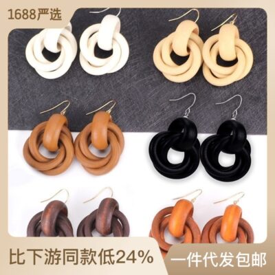 Sáng Tạo Trang Sức Âu Mỹ Retro Bông Tai Gỗ Sồi Nữ Cá Tính Xoắn Ốc Bông Tai Vòng Tròn Trang Sức Thời Trang Nhà Sản Xuất Một Dropshipping