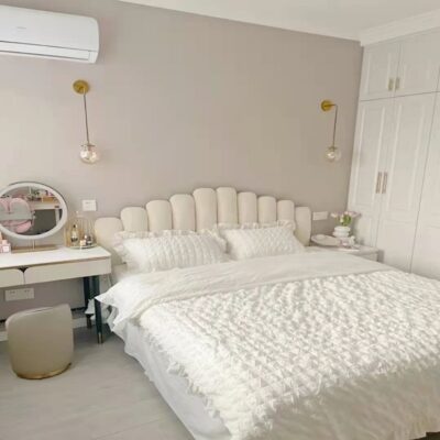 Bắc Âu ánh sáng sang trọng màu trắng sữa vải bọc giường Internet người nổi tiếng đôi phòng ngủ chính giường hôn nhân tối giản hiện đại ánh sáng nhung sang trọng giường trẻ em