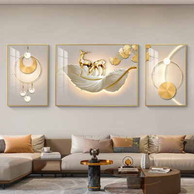 Ánh sáng hiện đại sang trọng lông vũ phòng khách bộ ba không khí đơn giản nền sofa trang trí tường bức tranh ý nghĩa bức tranh treo tường tốt