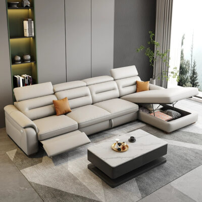 Giường sofa da sang trọng hiện đại nhẹ nhàng hạng nhất kích thước cabin phòng khách gia đình ba người kết hợp ghế sofa điện đa chức năng