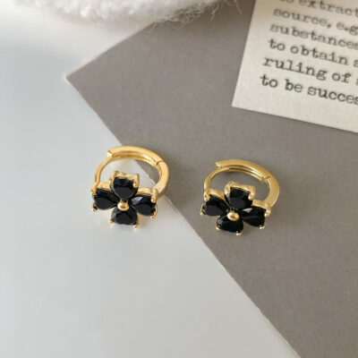 Bông tai hoa cỏ bốn lá khí chất bông tai nữ zircon vàng 14K đơn giản phiên bản Hàn Quốc ánh sáng mới sang trọng thích hợp bông tai thời trang