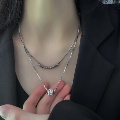 Vòng cổ vuông hai lớp đơn giản hình tròn nữ cá tính khí chất chuỗi xương đòn cao cấp thiết kế hợp xu hướng trang sức