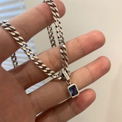 Bạc S925 Vịnh Ba Tư Xanh Biển Zircon Kim Cương Dày Dây Chuyền May Mắn Đính Đá Zircon Áo Len Vòng Cổ Nữ Thích Hợp Retro