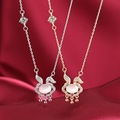 Như Ý Khóa Vòng Cổ Thỏ Ánh Sáng Nữ Sang Trọng Thiết Kế Hốc Vòng Cổ Đá Opal Năm Bản Địa Bình An Khóa Xương Đòn Dây Chuyền Xu Hướng