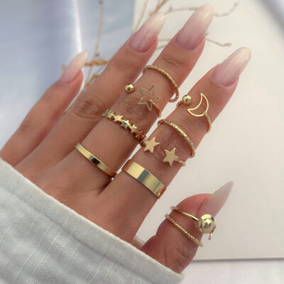 Đồ trang sức xuyên biên giới châu Âu và châu Mỹ Xingyue khảm kim cương mở chung bộ nhẫn nhẫn đơn giản đồng bằng vòng tròn thích hợp nhẫn thời trang