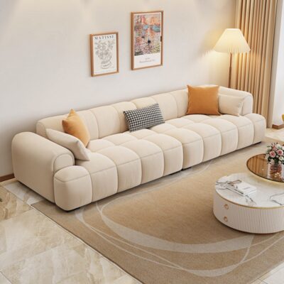 Phong cách Ý tối giản công nghệ sofa vải phòng khách căn hộ lớn và nhỏ lưới màu đỏ kem chống gió sofa vải mèo cào