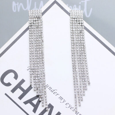 Châu Âu và Mỹ xuyên biên giới bông tai mới thời trang phóng đại rhinestone cô dâu bông tai nữ đơn giản tua đầy đủ kim cương móng vuốt chuỗi bông tai