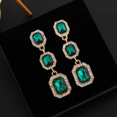 Bông tai thời trang xuyên biên giới châu Âu và châu Mỹ dành cho nữ phù hợp với tất cả các loại hợp kim bông tai đá quý hình vuông bông tai cá nhân bán buôn bông tai giọt nước