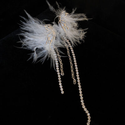 Bạc 925 Kim Cá Tính Bất Đối Xứng Lông Vũ Bướm Đá Tua Rua Bông Tai Châu Âu Và Mỹ Tính Khí Phóng Đại Cao Cấp Bông Tai Nữ